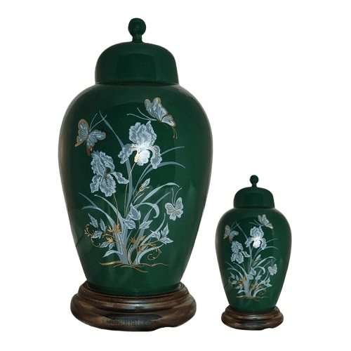 Iris Green Ceramic Cremation Urns